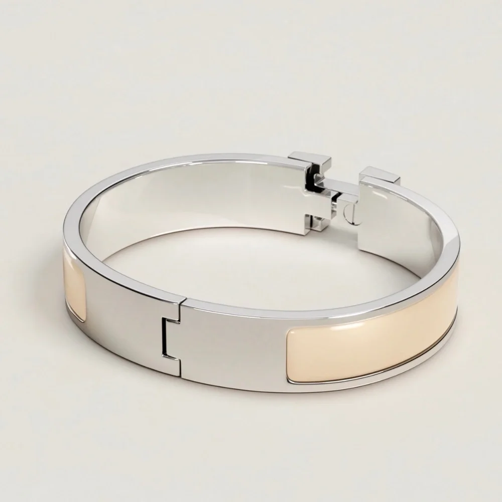 Hermes Clic H Bracelet in Cream & Silver